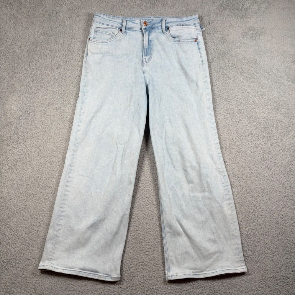 Bayeas Womens Wide Leg High Rise Light‎ Wash Denim Jeans Size 30 Stretch Baggy